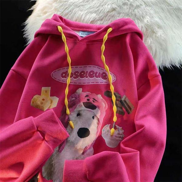 Sudaderas con capucha para mujer, suéter con capucha de dopamina estilo Ins con estampado de perro de dibujos animados de moda coreana, abrigo holgado de calle americana para primavera y otoño