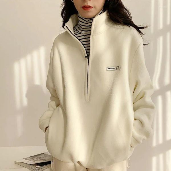 Sweats à capuche pour femmes coréen chaud polaire sweat femmes printemps automne décontracté ample lettre Kpop mode Plus Velevt Top 2023 pull Outwear