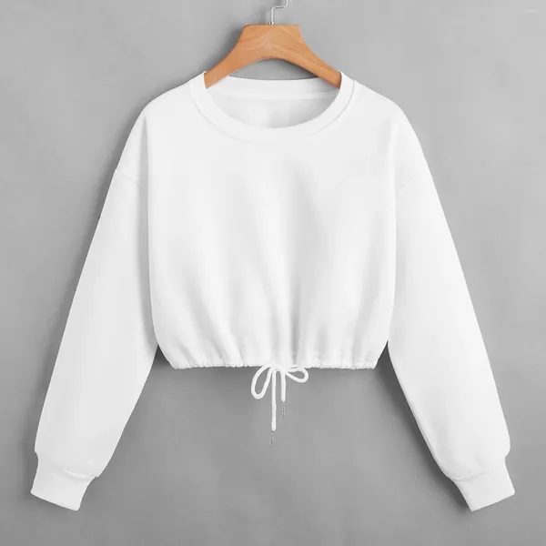 Sudaderas con capucha para mujer Mujeres coreanas Todo fósforo Pantalones cortos blancos Sudadera corta Harajuku Y2k Ropa de calle acogedora Suéter Ulzzang Jersey de manga larga