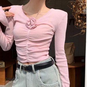 Sudaderas con capucha para mujer Korejepo camiseta con Base rosa de manga larga para mujer otoño coreano 2024 Top plisado diseño adelgazante blusa de capa interior