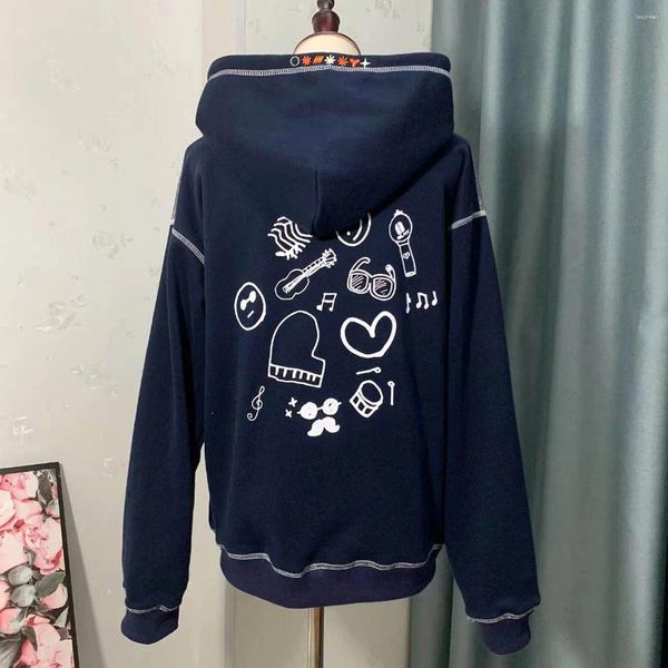 Sweats à capuche pour femmes Kpop Army You Never Automne Hiver Bleu Marine Broderie Veste À Glissière Top Manteau Femme Homme Tian Guozheng Zip Denim Y2k Sweat À Capuche