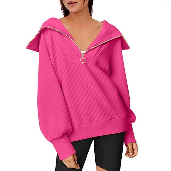 Mujer sudadera mujer damas casuales sueltas de la solapa grande de la cremallera sudadera sudadera de la sudadera de las chicas de softball chaquetas de calentamiento de chaquetas