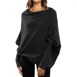 Sudaderas con capucha para mujer, sudadera informal para mujer, manga larga de murciélago, cuello barco, Tops tipo túnica, suéteres holgados y holgados para otoño