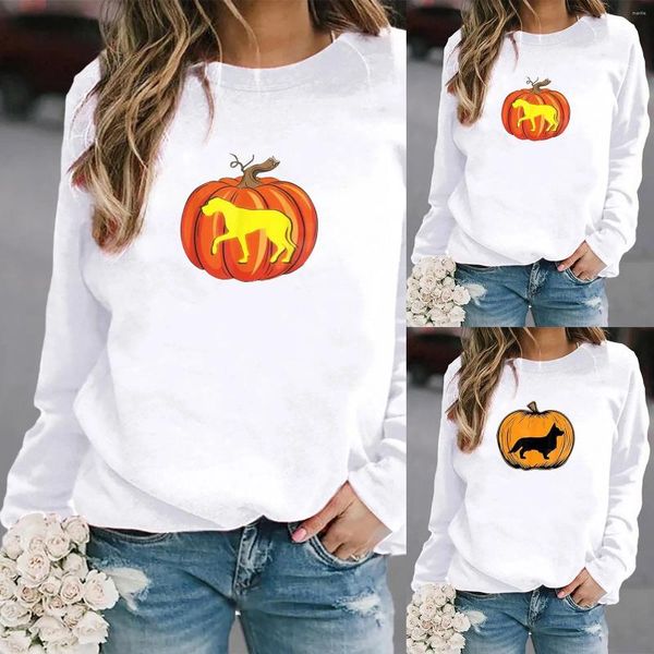 Sudaderas con Capucha para Mujer, Sudadera Informal De Manga Larga con Estampado De Calabaza De Halloween para Mujer, Tops De Algodón, Túnica De Encaje