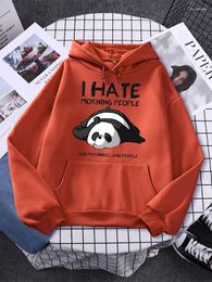 Dames Hoodies Luie Panda I Hate Morning People Prints Hoody Vrouw Casual Oversize Sweatshirt Herfst Fleece Mode Zachte kleding Heren