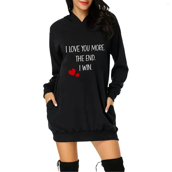 Lettre à sweats à capuche pour femmes Robes à sweats à sweat imprimé Sags-cadeau de la Saint-Valentin Sac à capuche Hip Fashion Sweat-shirt Long Robe pour femme