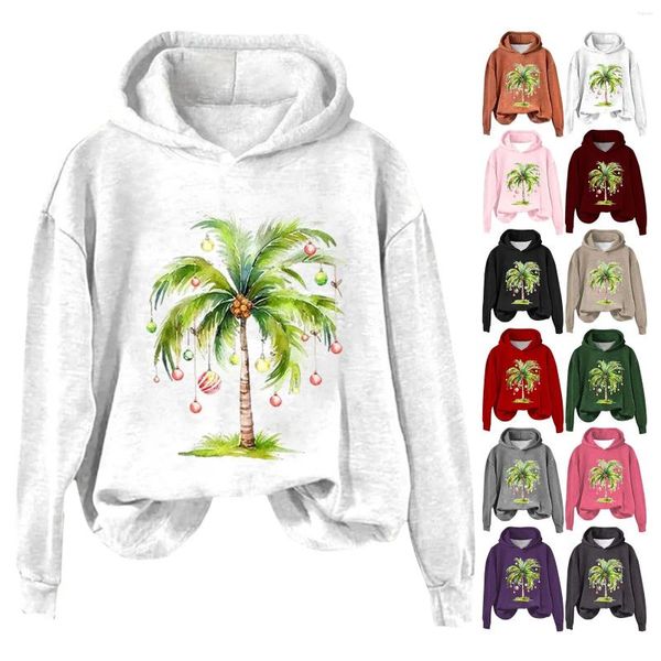 Sudaderas con capucha para mujer, sudaderas ligeras, sudadera grande para mujer, sudadera informal con estampado de árbol de Navidad de manga larga