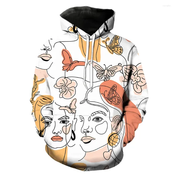 Sudaderas con capucha para mujer, retrato de línea, Unisex, moda impresa en 3D, ropa de calle, sudaderas con capucha, Tops geniales de gran tamaño, 2023