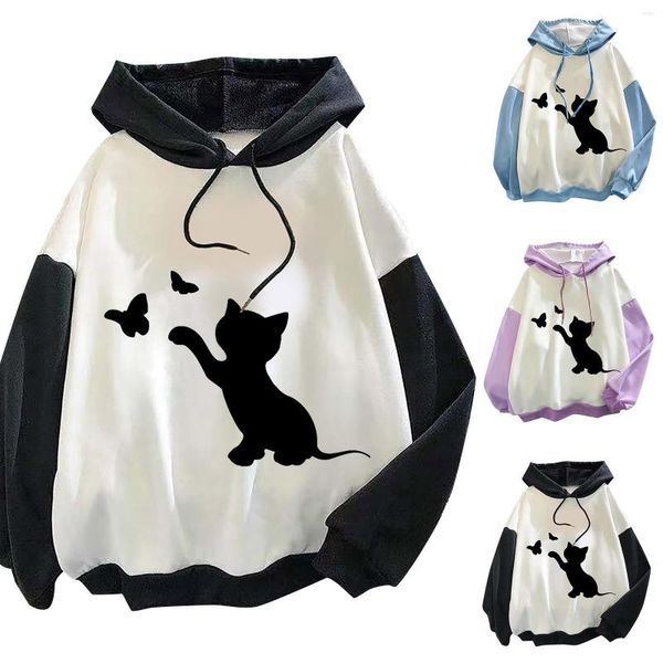 Sudaderas con capucha para mujer Túnica larga de lana Patchwork con capucha Estampado de animales Sudadera acolchada y gruesa Suéter con cremallera lateral Mujer