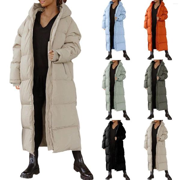 Veste à capuche longue bouffante pour femme, manteau à manches longues et fermeture éclair complète, manteaux légers en duvet pour femmes, vestes olive