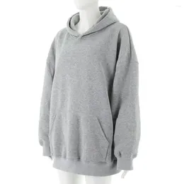 Sweat à capuche à manches longues pour femmes, couleur unie, doublure polaire en Polyester, confortable, élégant, pull d'automne pour décontracté