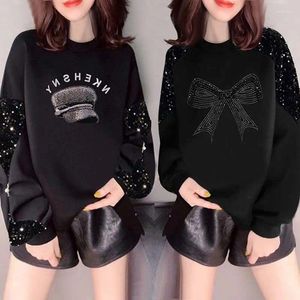 Dames Hoodies Lang Sweatshirt 2024 Strass Letter Afdrukken Dameskleding Tekst Truien met Orint op Promotie Esthetische Xxl Top