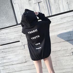 Sweats à capuche pour femmes lâche grande taille épaississement velours pour adolescentes Y2k Sexy coréen Vintage Streetwear fermeture éclair caractère imprimé