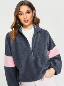 Women's Hoodies losse pullover patchwork fleece sweatshirts 2024 herfst winter warm voor vrouwen casual lange mouw ritssluiting teddy hoodie