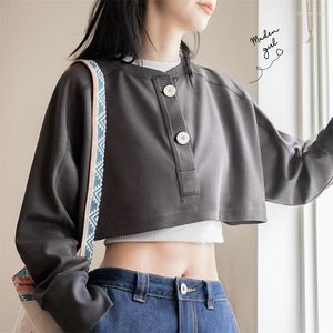 Vrouwen Hoodies Maden 2023 Lente Casual Losse Korte Vintage Lange Mouwen T-shirts Koreaanse Mode Oversize Sexy Crop Tops