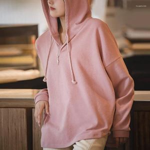 Maden – sweat à capuche tricoté pour femme, épaules tombantes, confortable, pull décontracté, surdimensionné, haut rose, vêtements Y2k, automne