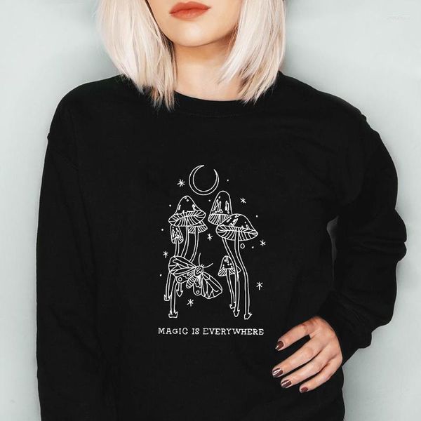 Sweats à capuche pour femmes La magie est partout Sweat-shirt Vintage Femmes Cottagecore Nature Pulls Esthétique Champignon Et Papillon Sorcière Sweatshirts