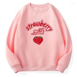 Vrouwen Hoodies Vrolijk Mooie Harajuku Kawaii Aardbei Brief Fleece Sweatshirt Vrouwen Kpop Chic Leuke Roze Sweatshirts Meisjes Top