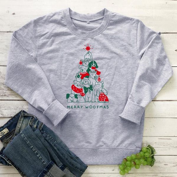 Sudaderas con capucha de mujer Merry Woofmas sudadera de colores Unisex algodón Navidad divertido Tumblr perro eslogan gráfico pulóver arte Tops