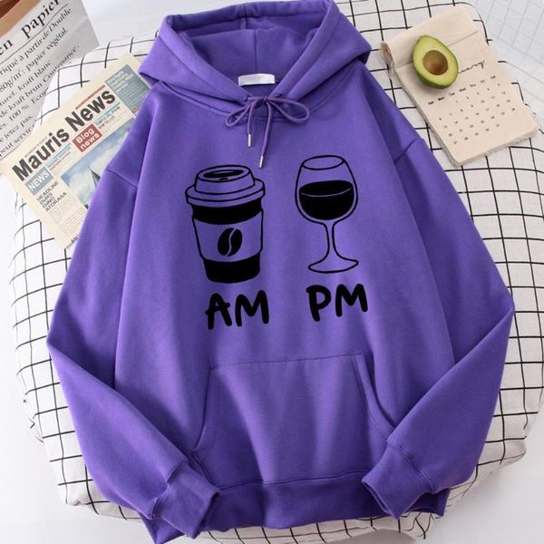 Sudaderas con capucha para mujer, ropa cómoda con estampado de vino para la mañana, café y noche, jerséis de moda con bolsillo, sudadera de lana que combina con todo para mujer