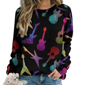 Dameshoodies Muzieknoten Vrouwelijke gitaren met lange mouwen Print Mooie casual hoodie Street Fashion Oversize design sweatshirts