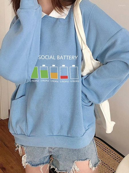 Sweats à capuche pour femmes MY SOCIAL BATTERY Impression graphique Col rabattu Sweat à capuche pour femme Pull coréen Pull ample à manches longues Streetwear Sweat