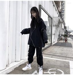 Damen Hoodies No Hat Y2k Harajuku BF Style Schwarz Hip-Hop Chic Teens Sweatshirts Herbst Trendy All-Match Täglich Einfache Damen Streetwear