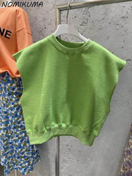 Sweats à capuche féminine Nomikuma Korea 2024 Été Solid Pullover Sweat-shirt sans manches causales