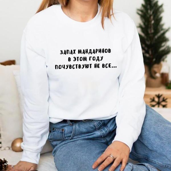 Sweats à capuche pour femmes Tout le monde ne sentira pas la mandarine cette année Russe Cyrilli Coton Femmes Sweat-shirt drôle décontracté col rond haut à manches longues