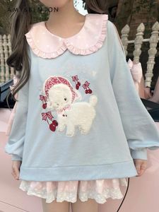 Sudadera con capucha para mujeres Spring Spring Sweet Cartoon impreso Lindo cuello de muñeca Fina Mujeres Sexy Frause Patchwork Sweetsonsed