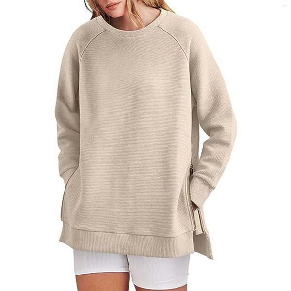 Sudaderas con capucha para mujer, trajes con capucha para Fitness, sudaderas con capucha de manga larga, Tops tipo túnica, jersey suave con cuello redondo y fino