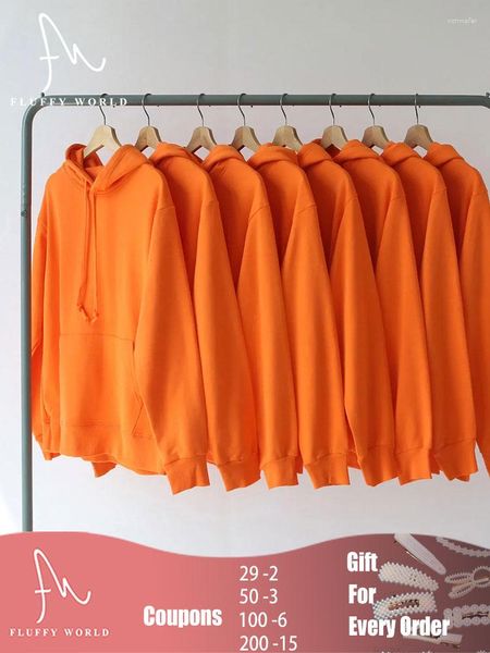 Sweat à capuche femme surdimensionné sweat unisexe survêtement sport Streetwear décontracté ample pull T-shirt Orange à capuche 2023