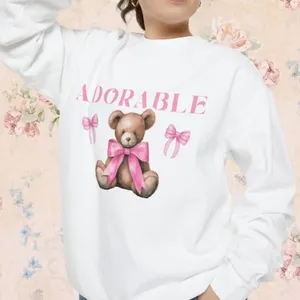 Sweats à capuche pour femmes Noeud rose Adorable Ours en peluche Sweat Doux Fille Era Princesse Pull Coquette Esthétique Ruban Girly Chemise Top Fille