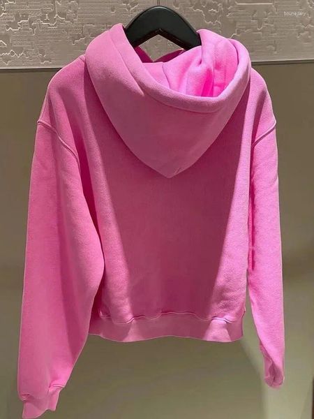 Sweat-shirt à capuche en polaire pour femme, ensemble rose ou gris avec lettres imprimées, col rond, manches longues, décontracté, ample, hiver