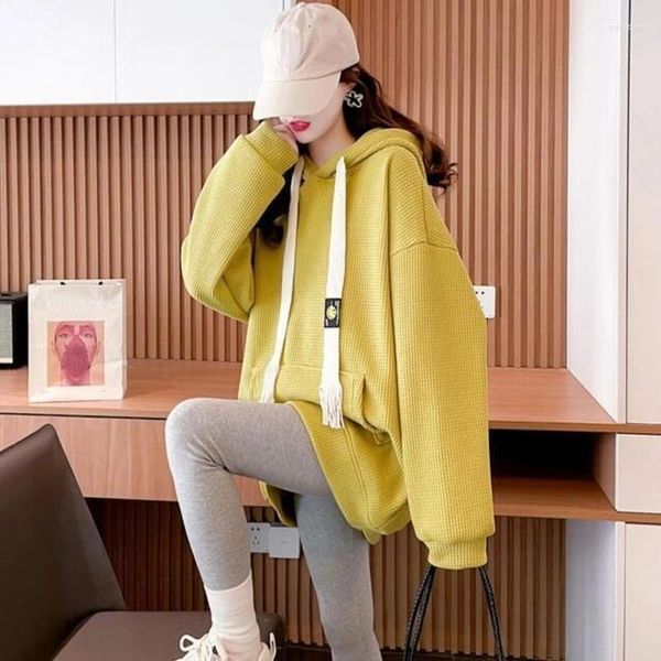 Sweat à capuche pour femme, haut uni, Long, jaune, rouge, chaud, mode coréenne, Y 2k, Vintage, Y2k, tendance, vêtements assortis pour femme