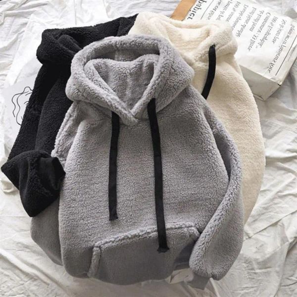 Sudaderas con capucha para mujer, sudadera con capucha de invierno de felpa, jersey grueso de manga larga para mujer, otoño esponjoso de moda para uso diario