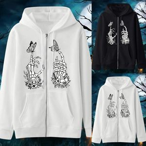 Women's Hoodies Pocket Sleeve Dames zonder hoodloze Gothic Style Loose Volledige Zip Sweatshirt Round Neck Casual hoodie pullover