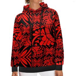 Sweats à capuche pour femmes Polynésien Tribal Tongan Totem Tatouage Tonga Imprimer Dames Plein Rouge Foncé Motif Floral Automne Hiver Hip Hop Sweat À Capuche Fileté