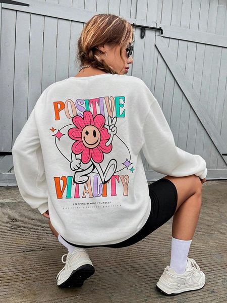 Sweats à capuche pour femmes Positive Vitality Flower Print Womens Pulls Personnalité All-math Hip Hop Manches longues Rétro Tendance Sweats Femme