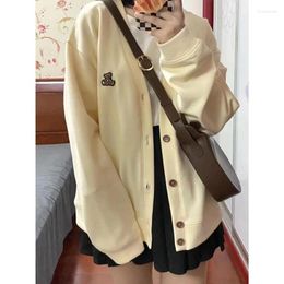 Sudaderas con capucha para mujer, cárdigan estilo Preppy de color albaricoque, sudaderas holgadas de gran tamaño Harajuku Kawaii, Tops bordados, dulces japoneses