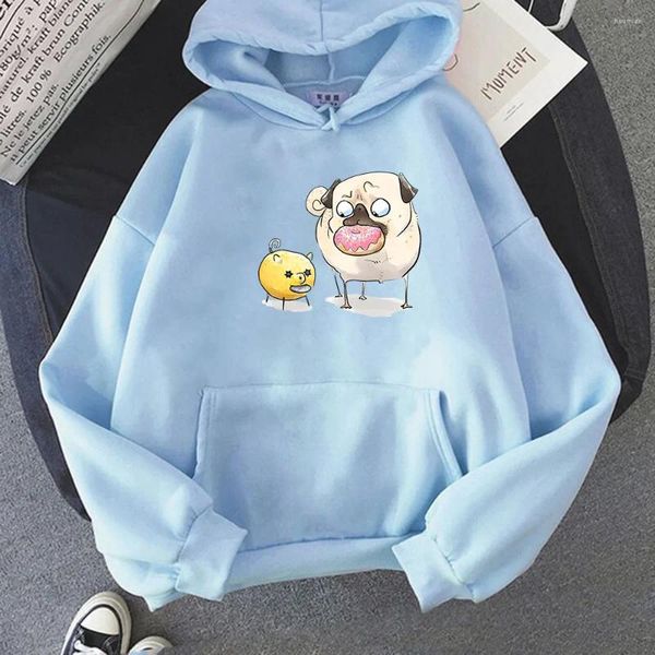 Sweats à capuche pour femmes Pug Dog Femmes Funny Kawaii Blouse graphique Femme Harajuku Polaire Pull à capuche Sweatshirts Anime Vêtements Légèrement extensible