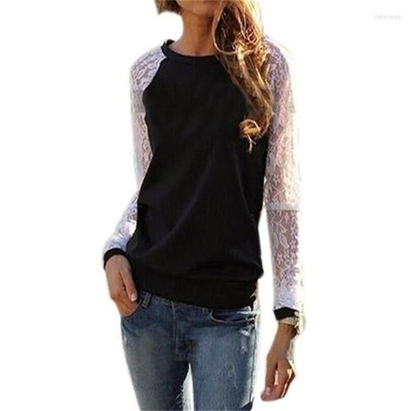 Sudaderas con capucha para mujer, chándal, Tops para mujer, Blusas 2023 de manga larga de encaje de ganchillo para mujer, jersey de retazos, sudaderas