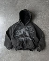 Sweats à capuche pour femmes rétro gothique château médiéval imprimé manches chauve-souris fermeture éclair sweat à capuche Harajuku Y2K surdimensionné Couple hauts pour hommes et