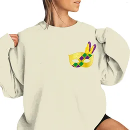 Dameshoodies Retro Mardi Print Sweatshirt Ronde hals Uitgaan Dames Trui Festival Street Wear Sweatshirts Tops Carnaval