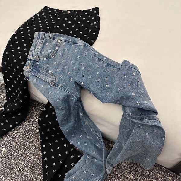 Rindu – sweat à capuche pour femmes, jean droit lavé et porté avec strass, boutons de couleur Pure, pantalon Long en Denim, 2024