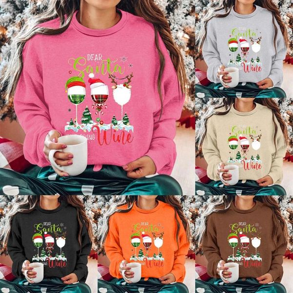 Sudaderas con capucha para mujer, cuello redondo, manga larga, copa de vino, muñeco de nieve, Papá Noel muerto, Just Bring, sudadera con capucha estampada H de Color sólido