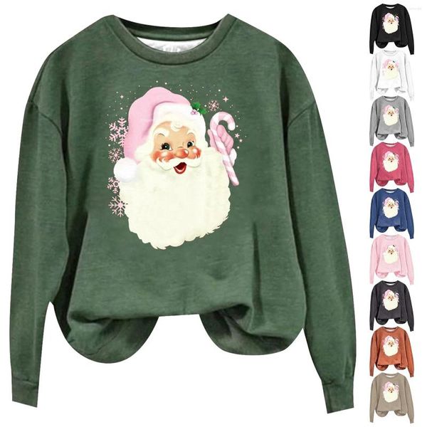 Sweats à capuche pour femmes Père Noël personnage de dessin animé Alphabet imprimé à manches longues col rond sweat à capuche junior vintage pull léger sweat-shirt pour femme