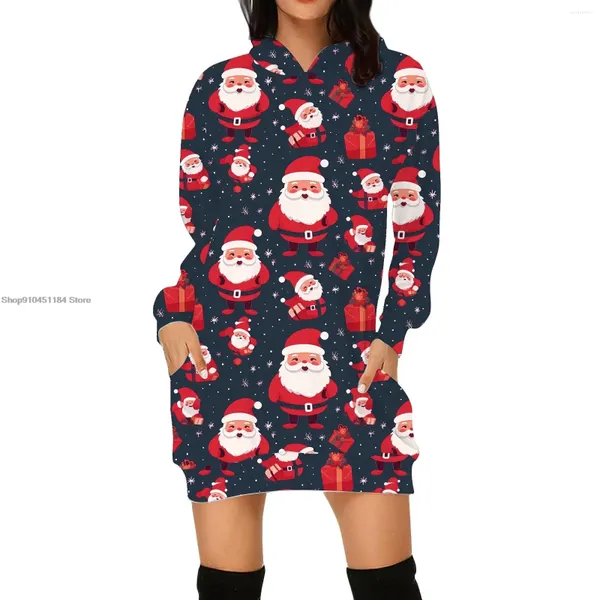 Sudaderas con capucha para mujer, vestido con estampado de alces de Papá Noel, disfraces navideños para mujer, Sudadera con capucha de manga larga para invierno, moda Vintage, deportes informales