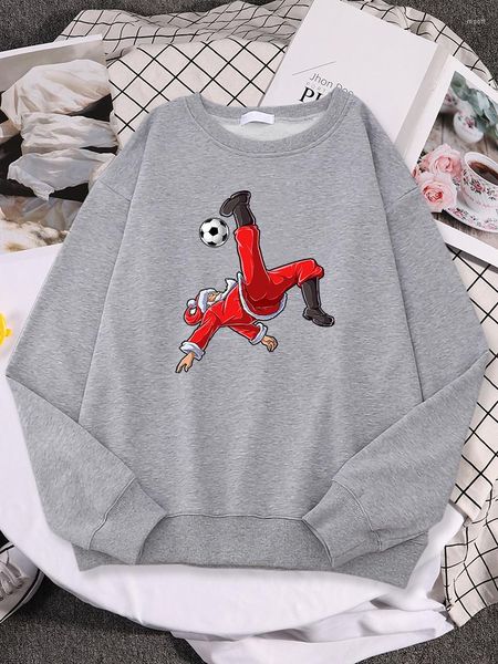 Sweats à capuche pour femmes Santa Soccer Shirt Bicycle Kick Claus Funny Xmas Sport Gifts Womne Hoody Noel Gift Trend Pocket Pullover Street Sweatshirt