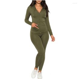 Ensemble de sweats à capuche pour femmes deux coupes été automne femme longue armée vêtue Ritsleting Sack veste sportive Legging Cocok vêtements d'entraînement élastiques